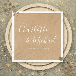 Serviette En Papier Mariage Élégant Rustique Kraft Signature