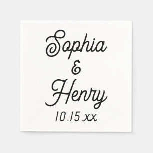 Serviette En Papier Mariage Élégant Script Typographie moderne Noir