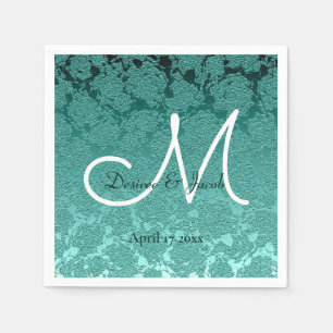 Serviette En Papier Mariage élégant Turquoise vert blanc Monogramme