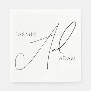 Serviette En Papier Mariage Élégant Typographie Script Blanc Noir
