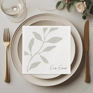 Serviette En Papier Mariage Élégant Vert Sauge Nom Personnalisé