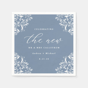 Serviette En Papier Mariage Élégant Vintage Bleu Poussiéreux Classique