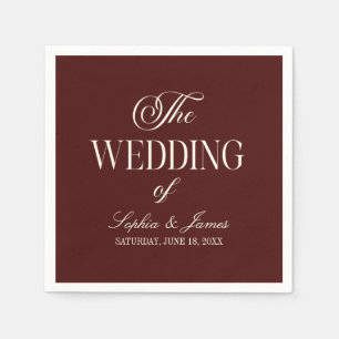 Serviette En Papier Mariage Élégant Vintage Ivoire Bourgogne Foncé