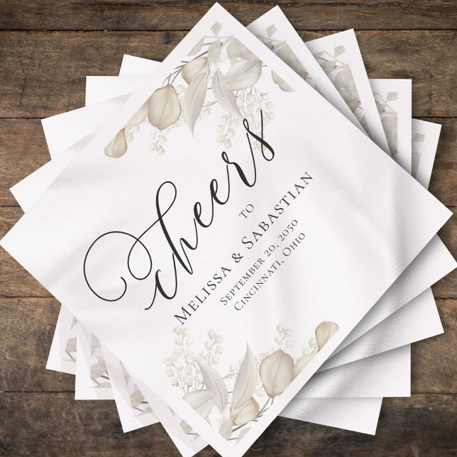 Serviette En Papier Mariage Elégante verdure à la fois simple (Elegant wedding custom cocktail napkin with sage green greenery)