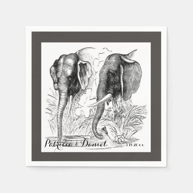 Serviette En Papier Mariage éléphant (Devant)