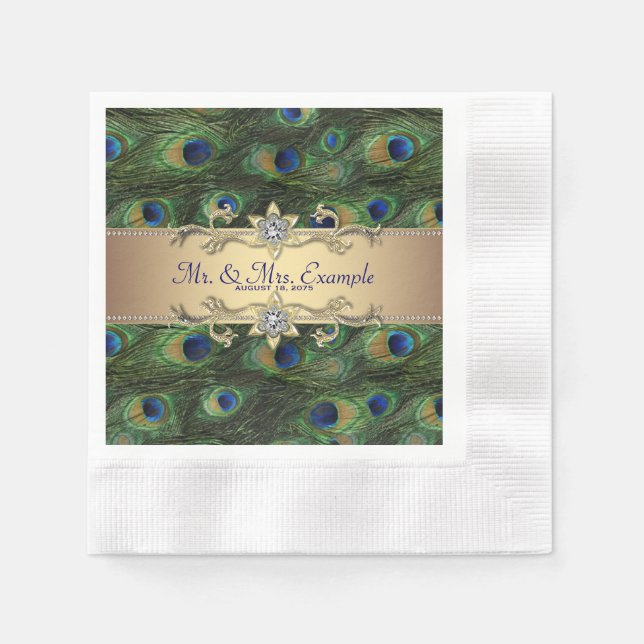 Serviette En Papier Mariage Emerald Green Gold Peacock (Devant)