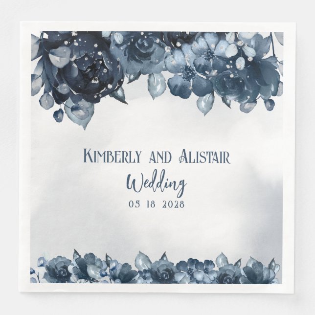 Serviette En Papier Mariage en argent bleu Dusty Navy (Devant)