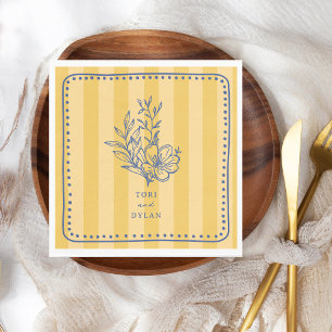 Serviette En Papier Mariage en bande de bouquet bleu floral