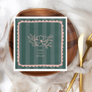 Serviette En Papier Mariage en bande végétale verte