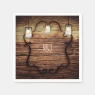 Serviette En Papier Mariage en bois rustique de campagne et pots Mason