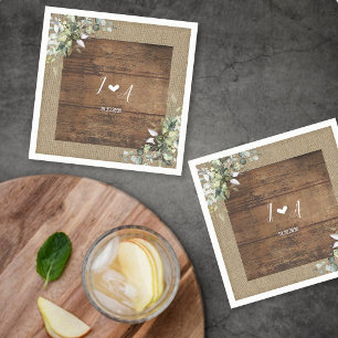Serviette En Papier Mariage en Bois Rustique et Burlap