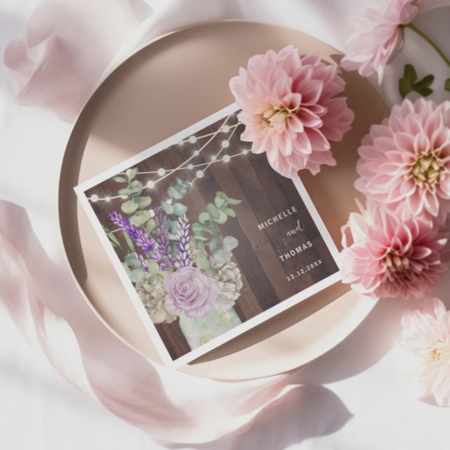 Serviette En Papier Mariage en bois rustique Mason Jar (Créateur téléchargé)