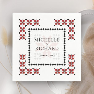 Serviette En Papier Mariage en broderie ukrainienne rouge et noire