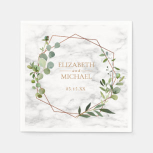 Serviette En Papier Mariage en marbre Eucalyptus géométrique en cuivre