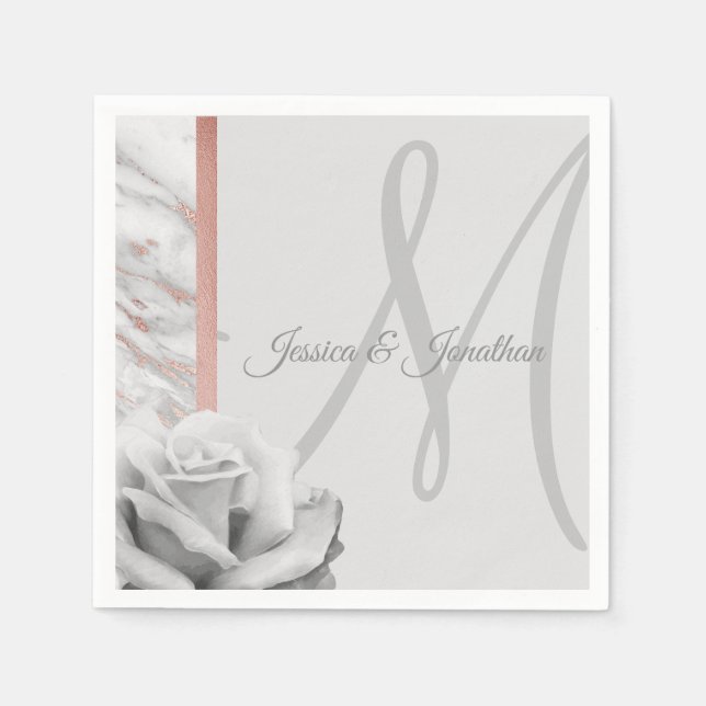 Serviette En Papier Mariage en marbre gris et rose (Devant)