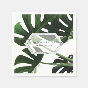 Serviette En Papier Mariage en marbre tropical Monstera