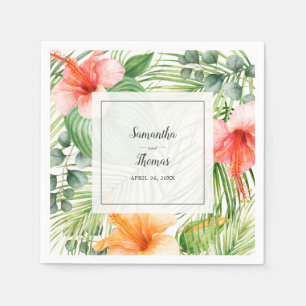 Serviette En Papier Mariage en Paradise Hibiscus Tropical et Palms