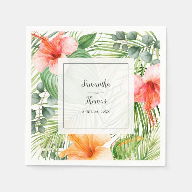 Serviette En Papier Mariage en Paradise Hibiscus Tropical et Palms (Devant)