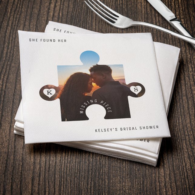 Serviette En Papier Mariage en pièces de puzzle (Puzzle Piece Photo Bridal Shower Napkins
)