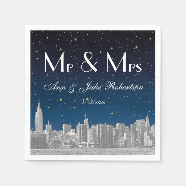 Serviette En Papier Mariage étoilé bleu NYC ajusté (Devant)
