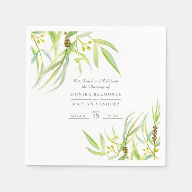 Serviette En Papier Mariage Eucalyptus feuille vert (Devant)