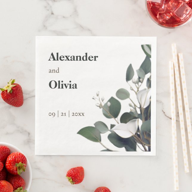 Serviette En Papier Mariage Eucalyptus moderne (En situation)