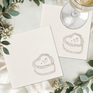 Serviette En Papier Mariage Fantaisiste Gâteau Vintage Dessiné à la Ma