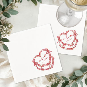 Serviette En Papier Mariage Fantaisiste Rouge Gâteau Vintage Dessiné à