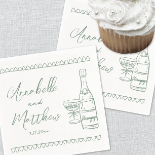 Serviette En Papier Mariage fantaisiste vert dessiné à la main