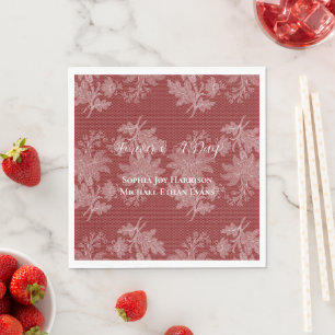 Serviette En Papier Mariage Faux Dentelle Fleurie Rouge Blanc Élégant