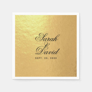 Serviette En Papier Mariage Faux Gold Foil Élégant noir Script Napkin