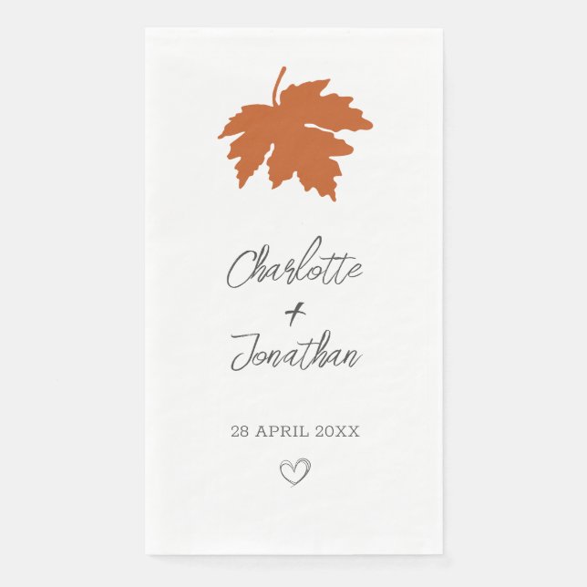 Serviette En Papier Mariage Feuille d'Érable Automnal Orange   (Devant)