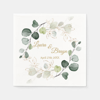 Serviette En Papier Mariage Feuille d'or Eucalyptus Foliage