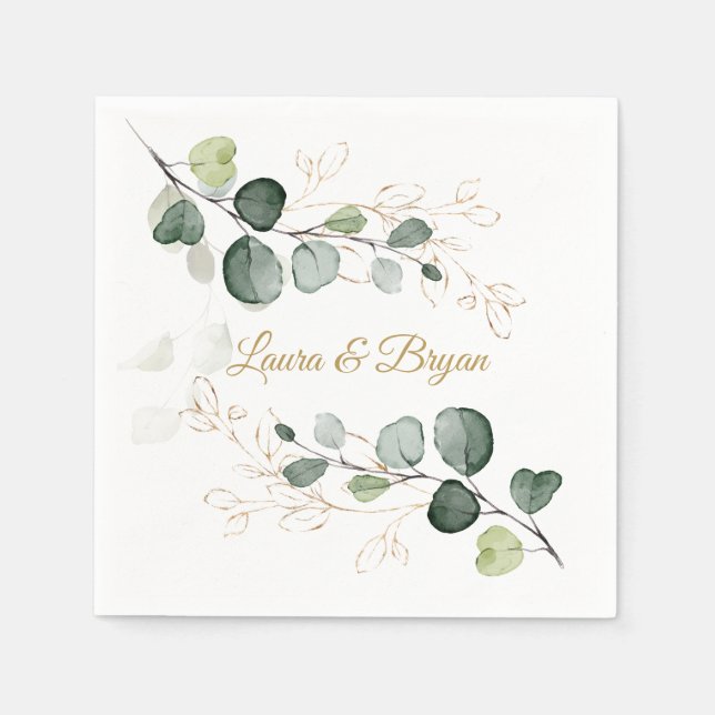 Serviette En Papier Mariage Feuille d'or Eucalyptus Foliage (Devant)