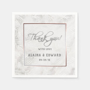 Serviette En Papier Mariage Feuille gris argent et rose pâle