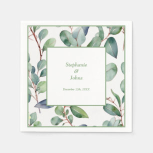 Serviette En Papier Mariage Feuilles de Eucalyptus Vert Sauge Bleu Pou