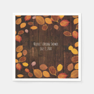 Serviette En Papier Mariage Feuilles Dorées Rustiques Automne sur Bois