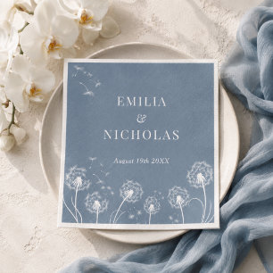 Serviette En Papier Mariage Fleur de Champ Bleu Poussiéreux 