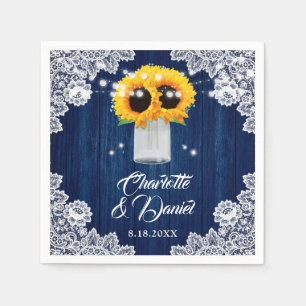 Serviette En Papier Mariage Fleur de Lacis en Bois Bleu Marine Tournes