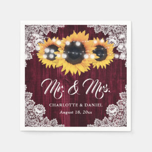 Serviette En Papier Mariage Fleur de Tournesol Broderie de Bois de Bou