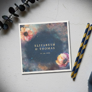 Serviette En Papier Mariage Fleur Galaxie Céleste Nuit Étoilée Bleue
