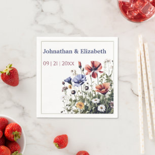 Serviette En Papier Mariage Fleur sauvage aquarelle