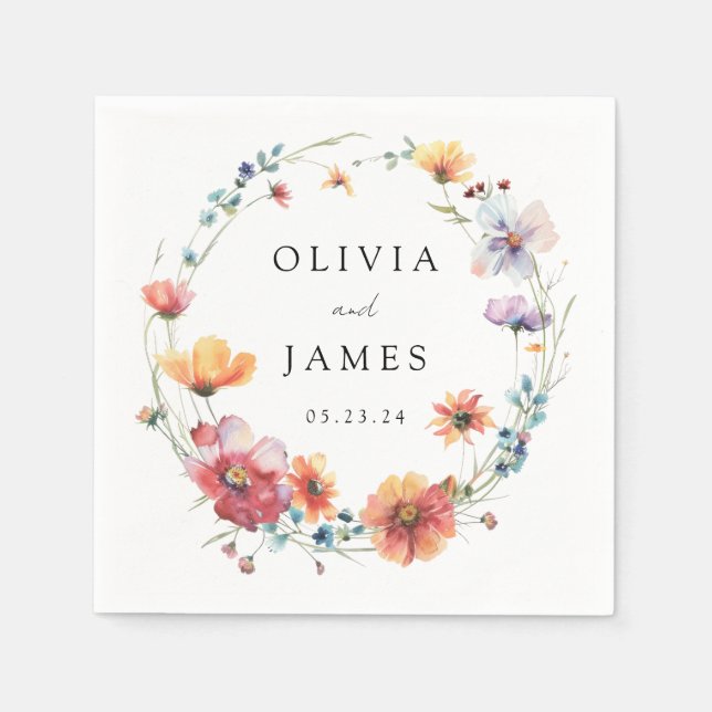 Serviette En Papier Mariage Fleur sauvage aquarelle (Devant)