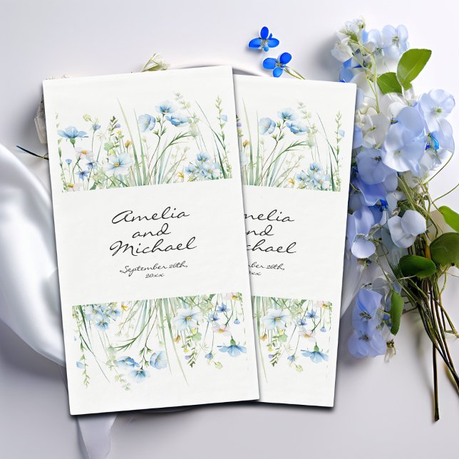 Serviette En Papier Mariage Fleur sauvage bleu aquarelle (Créateur téléchargé)
