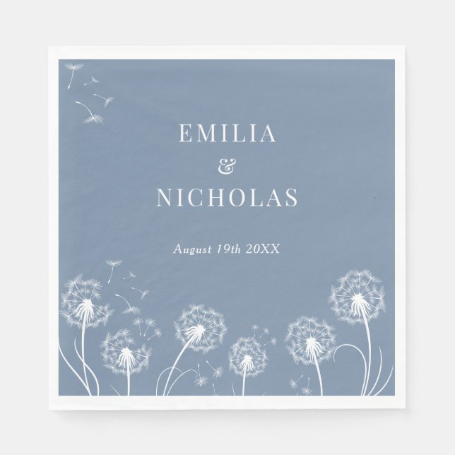 Serviette En Papier Mariage Fleur sauvage bleu Dusty (Devant)