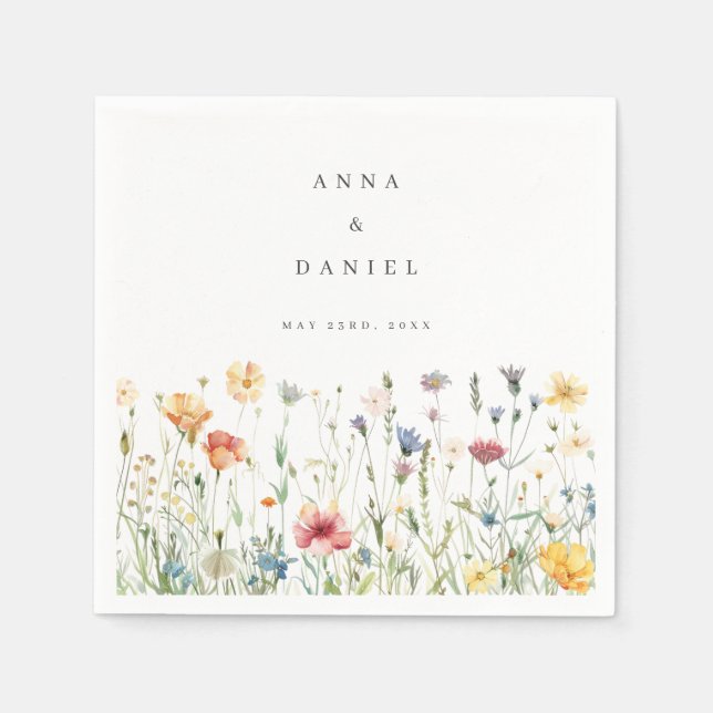 Serviette En Papier Mariage Fleur sauvage Boho Chic (Devant)