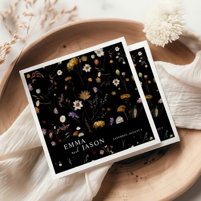 Serviette En Papier Mariage Fleur sauvage Boho noir (Créateur téléchargé)
