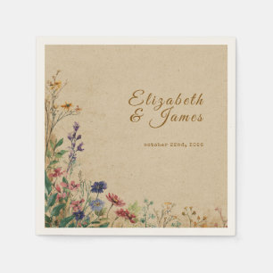 Serviette En Papier Mariage Fleur sauvage Boho rustique frontière beig