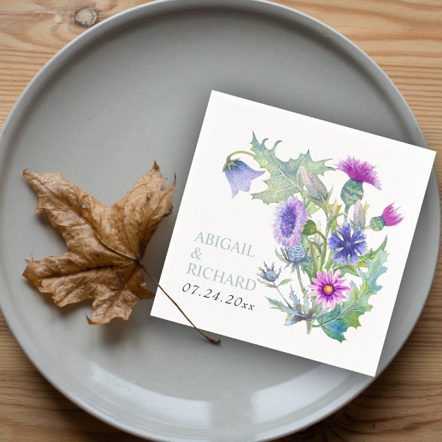 Serviette En Papier Mariage fleur sauvage couleur aquarelle (Créateur téléchargé)