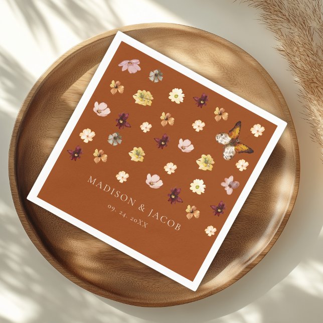 Serviette En Papier Mariage Fleur sauvage de Boho orange brûlé (Créateur téléchargé)